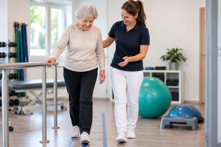 Physiotherapie nach einem Sturz mit Gangtraining für mehr Sicherheit im Alltag