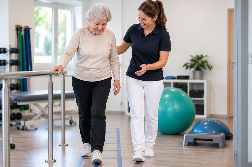 Physiotherapie nach einem Sturz mit Gangtraining für mehr Sicherheit im Alltag