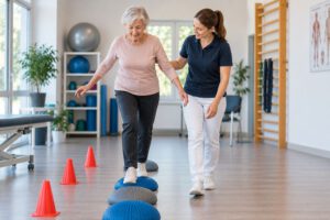 Sturzprophylaxe mit Gleichgewichts- und Gangtraining in der Physiotherapie in Mettmann