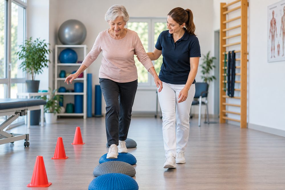 Sturzprophylaxe mit Gleichgewichts- und Gangtraining in der Physiotherapie in Mettmann